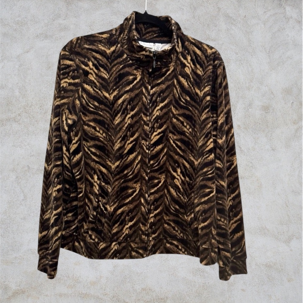 Kim Rogers Brown Lightweight Velour Animal Print Jacket